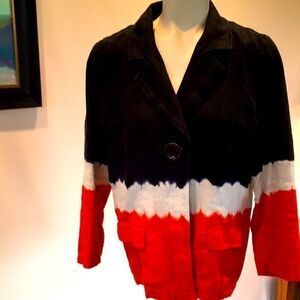 Michael Kors 100% Linen tie dye Tangerine Black Cream Jacket 8